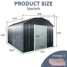 Load image into Gallery viewer, 10 Ft X 12 Ft Outdoor Metal Storage Shed With Arch Roof With Lockable Doors For Backyard Garden Patio Lawn - Black

