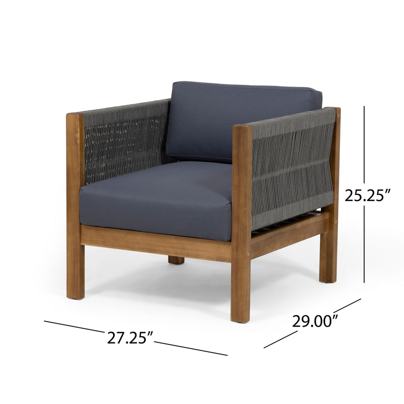 Outdoor Club Chair With Rattan Rope Wave - Teak