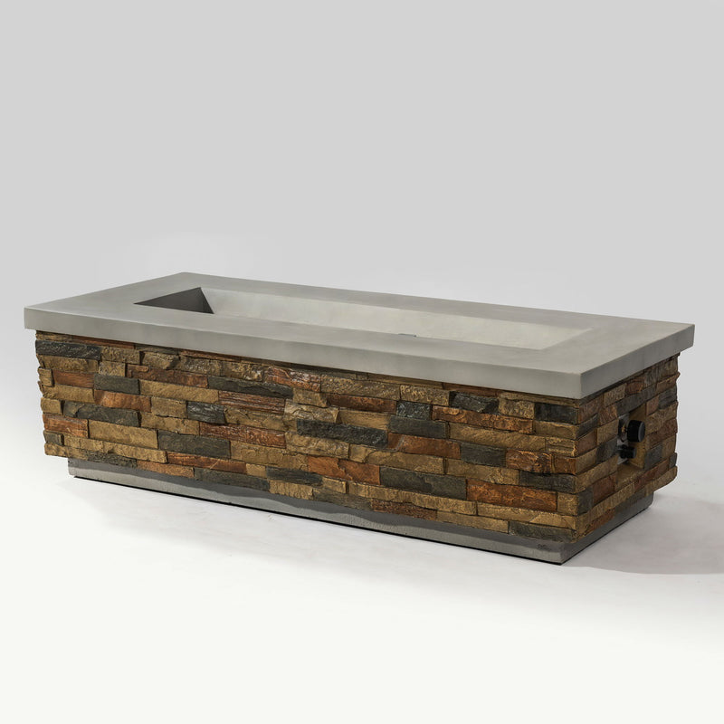 Propane Gas Fire Pit Table, 60000 Btu Rectangular For Outside Patio - Light Gray / Mixed Light Brown