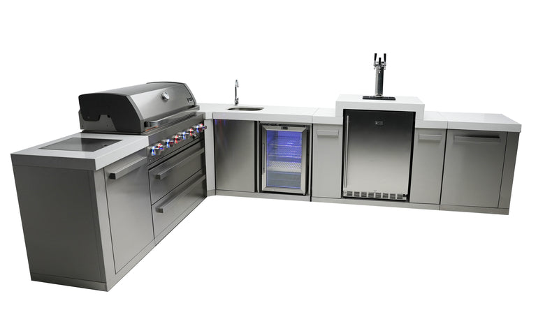 MONT ALPI 6-BURNER ISLAND WITH A 90-DEGREE CORNER, KEGERATOR AND BEVERAGE CENTER-MAi805-90KEGBEV