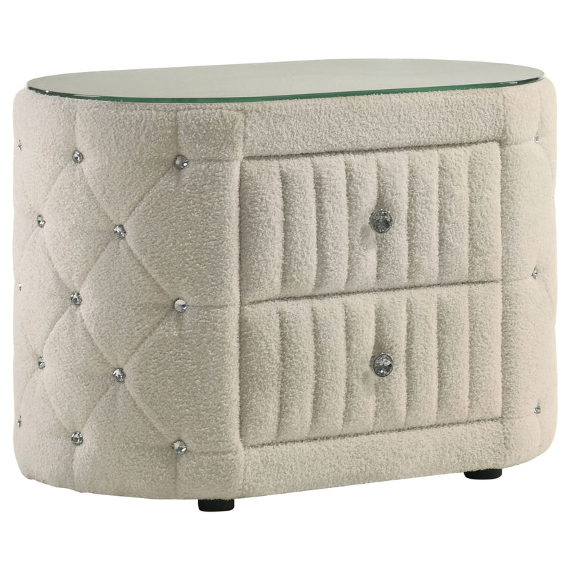 Santiago - Oval 2 Drawer Upholstered Nightstand - Ivory