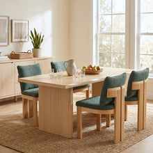 Load image into Gallery viewer, 5 Piece Indoor Dining Set With Fluted Table Upholstered Chairs - Green / Natural
