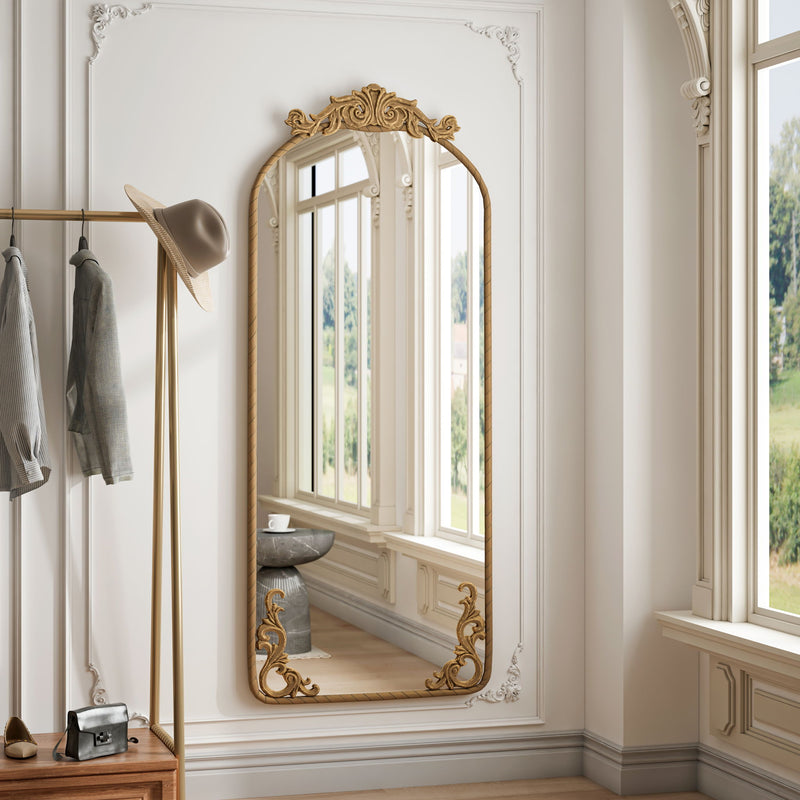 Full Body Arched Mirror With Vintage Carved Applique