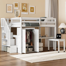 Load image into Gallery viewer, Loft Bed With Stairs, Bookshelf, Drawers, Desk &amp; Wardrobe, Space Saving Multifunctional Furniture
