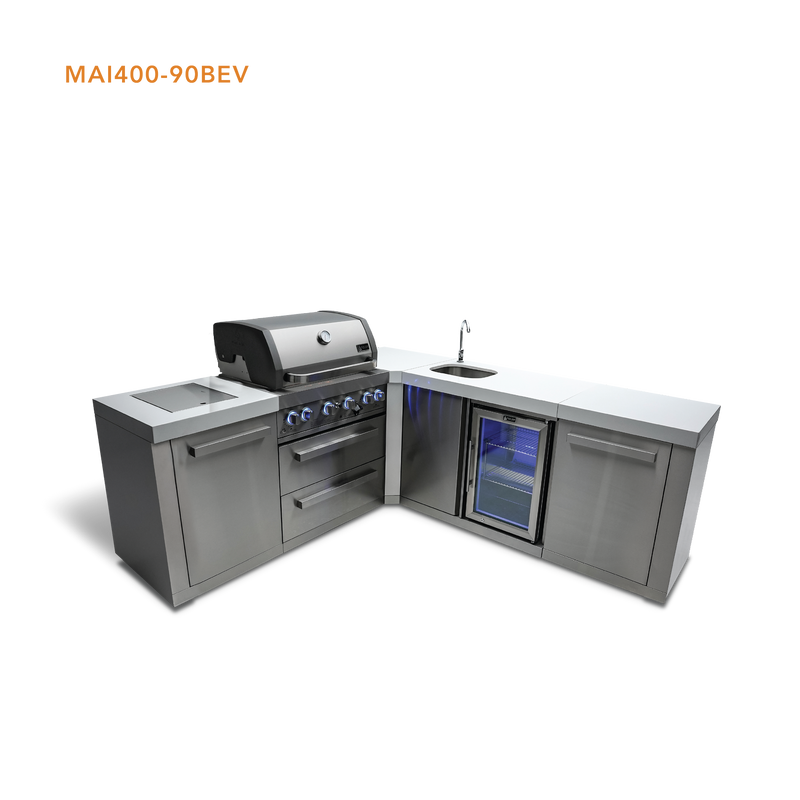 Mont Alpi 4-Burner Island w/90 Degree Corner and Beverage Center