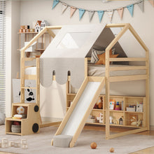 Load image into Gallery viewer, Loft Bed With House Shaped Frame And Tent
