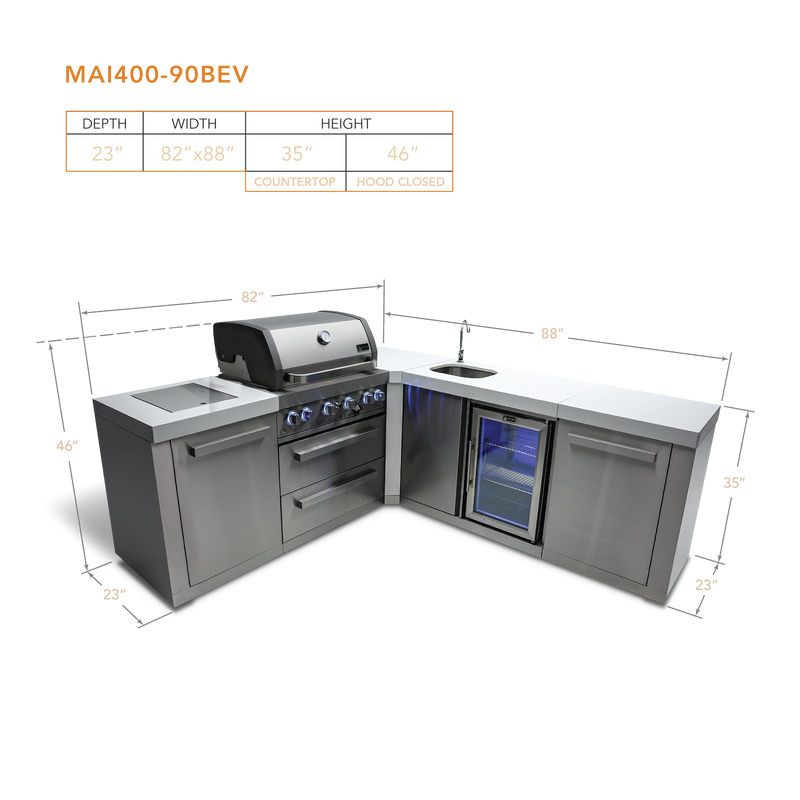 Mont Alpi 4-Burner Island w/90 Degree Corner and Beverage Center