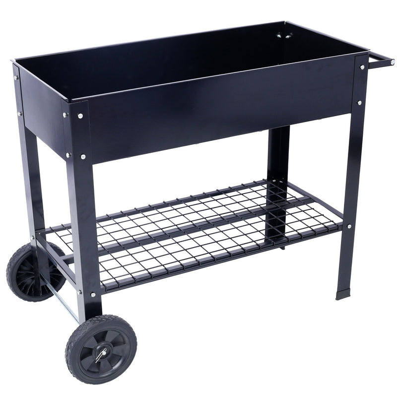 Elevated Mobile Raised Ergonomic Metal Planter Garden Bed With Wheels Powder Coated Steel - Black