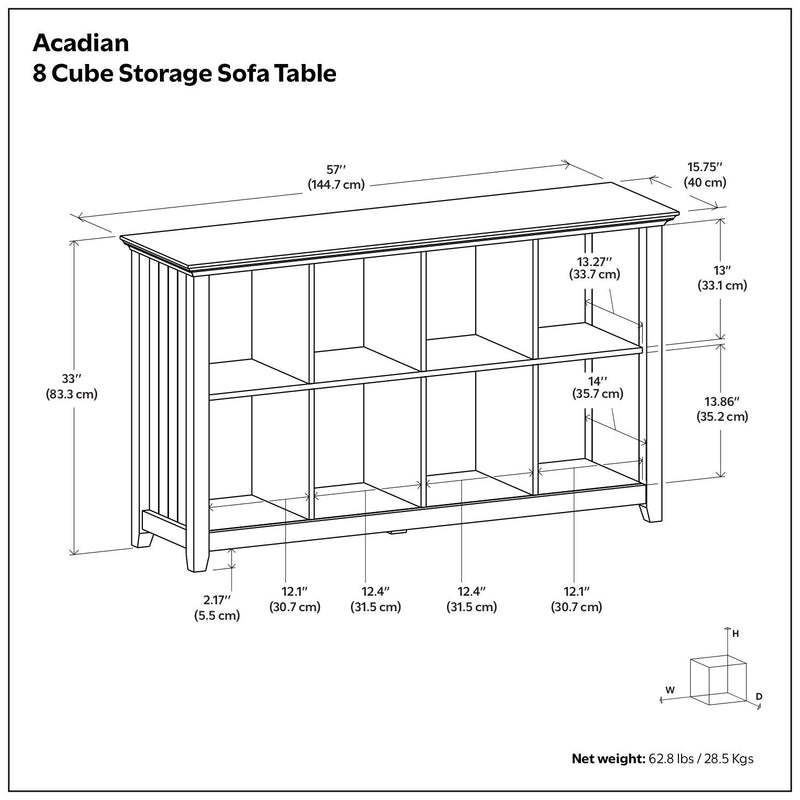 Acadian - 8 Cube Storage Sofa Table - Light Brown