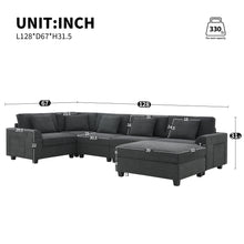 Load image into Gallery viewer, U Shaped Sectional Sofa 6 Seat Couch Set With Oversized Ottoman, Hidden Armrest Storage And Cup Holders USB Charging Ports Wide Seat Sofa
