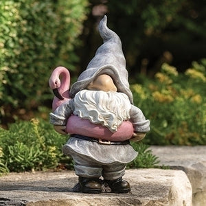 12"H SUMMER GNOME WITH FLAMINGO FLOATY STATUE