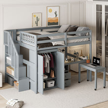 Load image into Gallery viewer, Loft Bed With Stairs, Bookshelf, Drawers, Desk &amp; Wardrobe, Space Saving Multifunctional Furniture
