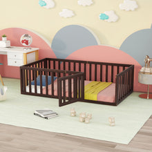 Load image into Gallery viewer, Twin Size Floor Bed Frame With Fence And Door - Walnut
