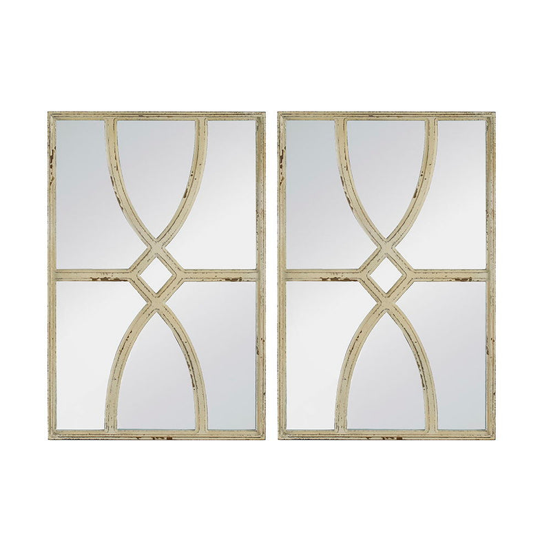 Rectangular Wooden Wall Mirror With Antique Frame, Vertical Or Horizontal Home Decor For Living Room (Set of 2)