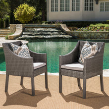 Load image into Gallery viewer, Outdoor Rattan Dining Chair With Straight Legs And Sloped Arms (Set of 2) - Gray / Silver
