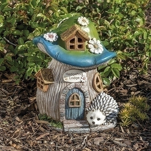 8.75"H HEDGEHOG LODGE MUSHROOM HOUSE STATUE