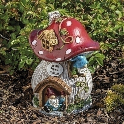 8.5"H GNOME SWEET GNOME MUSHROOM HOUSE STATUE
