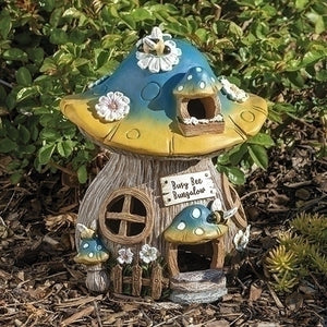 8.75"H BUSY BEE BUNGALOW MUSHROOM HOUSE STATUE