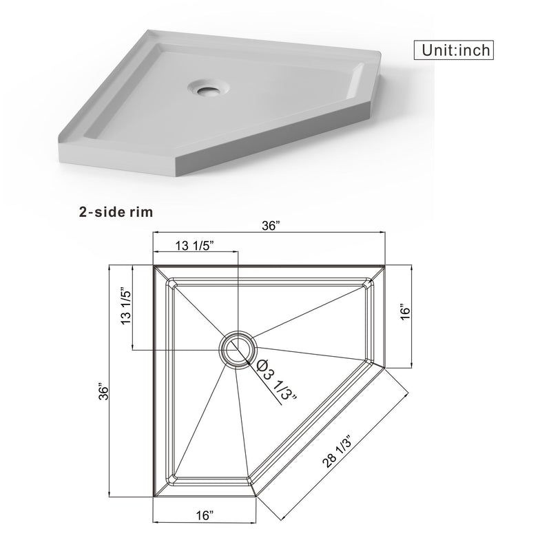 Neo Angle Corner Drain Shower Base - White