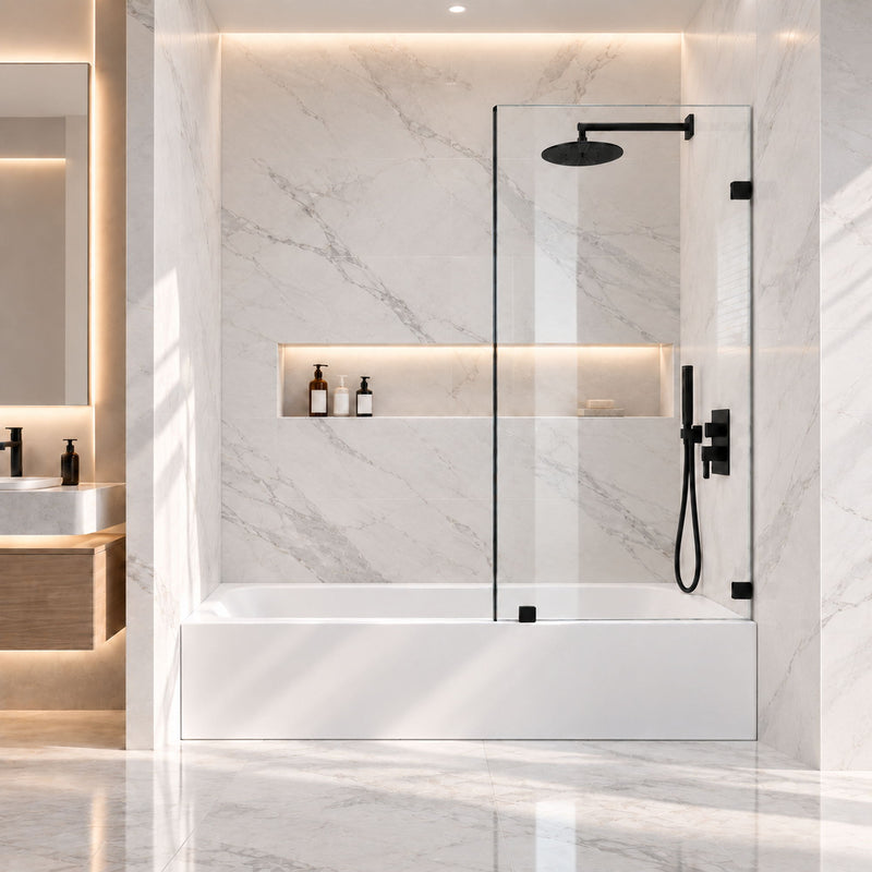 Frameless Bathtub Shower Screen, Reversible Installation