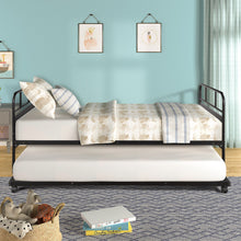 Load image into Gallery viewer, Twin Size Daybed Platform Bed Frame With Trundle Built In Casters - Black
