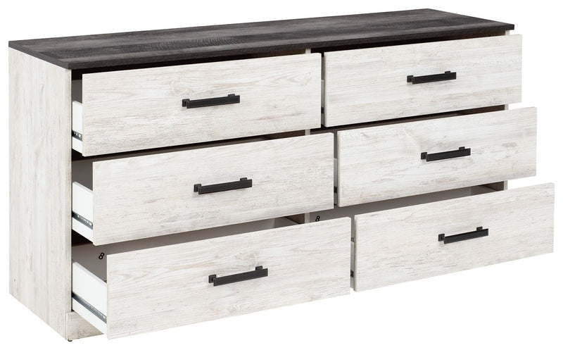 Shawburn - Six Drawer Dresser - Pewter-tone pulls - White / Black / Gray