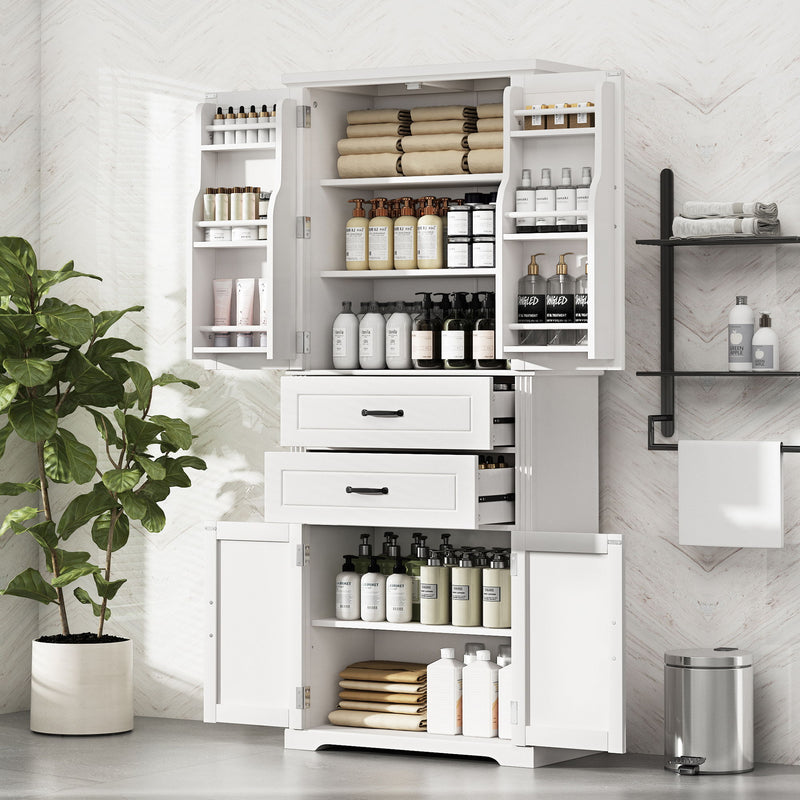 Storage Cabinet With Adjustable Shelves, 2 Drawers, Doors