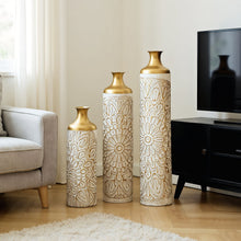 Load image into Gallery viewer, 3 Piece Home Decoration Large Glazed Floor Vase Decoration Home Droplet Shaped - Gold / White
