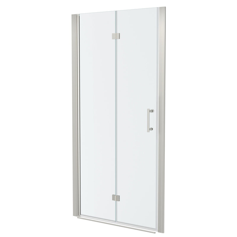 Fold Frameless Shower Door & Tempered Glass - Brushed Silver