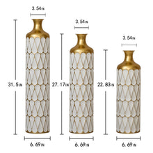 Load image into Gallery viewer, Floor Metal Vase Modern Style Decoration Home Droplet Shaped Metal Vase 3 Piece Set Gorgeous Home Decoration Large Glazed Metal Vase - Gold / White
