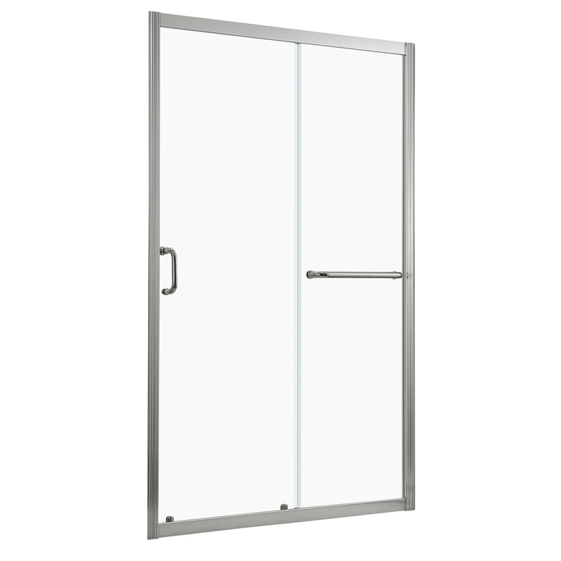 Elegant Single Sliding Bypass Shower Enclosure, Tempered Glass - Brushed Silver