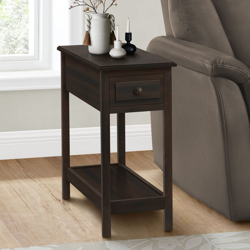 Accent End Table, 2 Tier, Storage Drawer, Transitional - Walnut