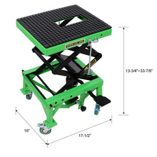 Load image into Gallery viewer, Hydraulic Motorcycle Scissor Jack Lift With Foot Step And Wheels For Dirt Bikes - Black / Green
