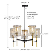 Load image into Gallery viewer, 5 Light Chandelier, Textured Glass Pendant Light, (Not Including The Bulb) For Living Room - Black / Gold
