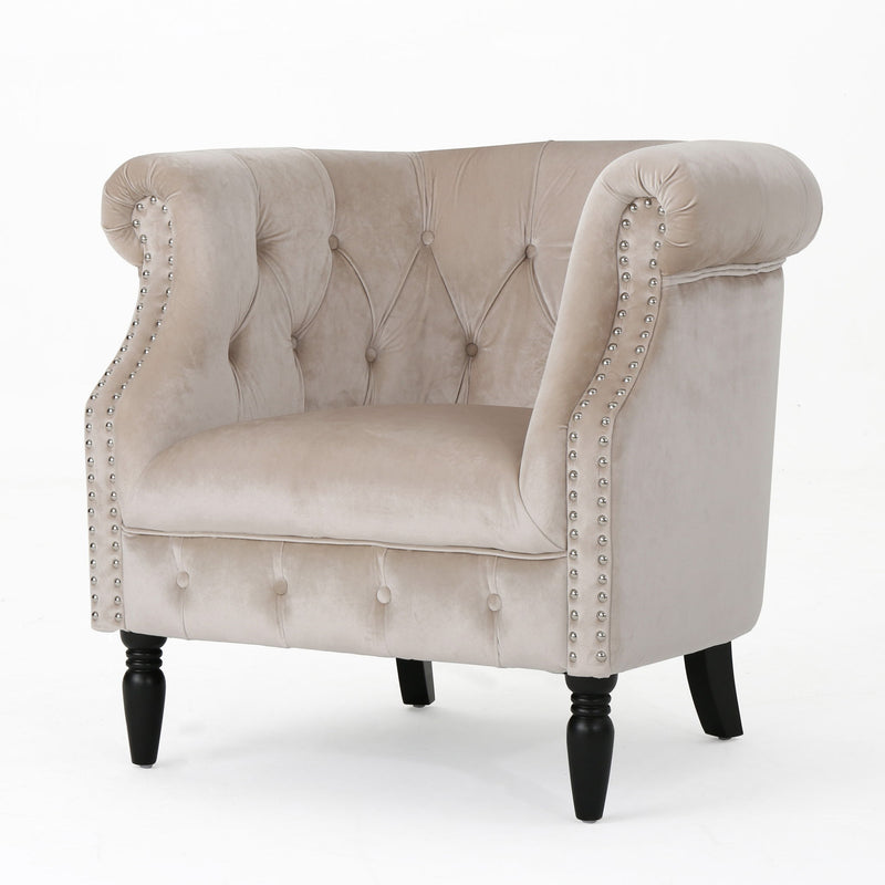 Celestialis - Upholstered Velvet Club Chair With Tub Design And Rolled Recessed Armrests - Champagne