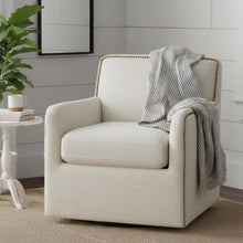 Load image into Gallery viewer, Tolland - Swivel Accent Chair With Antique Brass Nailhead Trim - Cream
