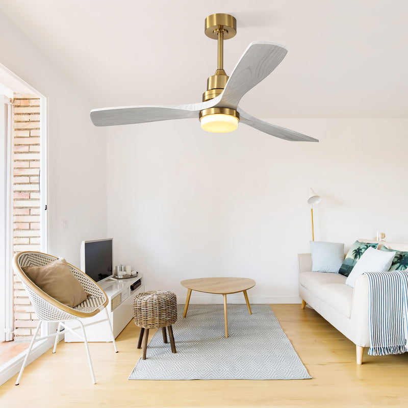 52" Reversible DC Motor Ceiling Fan With Dimmable LED Light, 3 Blades For Living Room,Patio - Gold