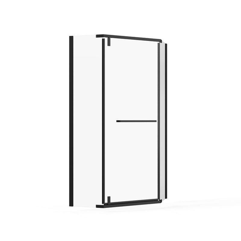 Neo Angle - Frameless Shower Door With White Acrylic Shower Base Combo - Matte Black