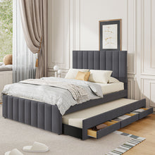 Load image into Gallery viewer, Upholstered Platform Bed With Twin Size Trundle And 3 Drawers
