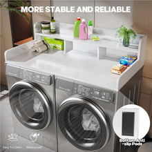 Load image into Gallery viewer, Washer Dryer Countertop Organizer, Double Layer Wooden Laundry Shelf Topper With Edge For Storage - White
