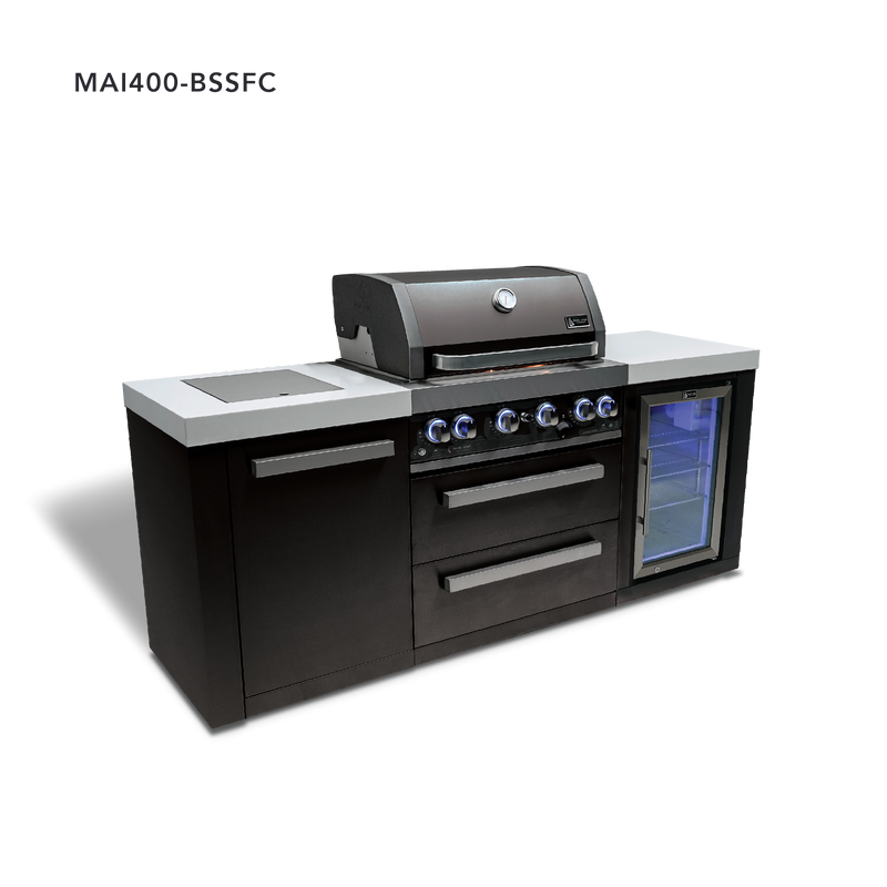 Mont Alpi 4-Burner Black Stainless Steel Island w/Fridge Cabinet