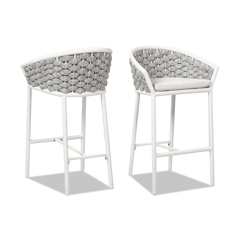 Rowan - Rope Barrel Low Back Patio Counter Stool (Set of 2) - White