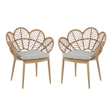 Load image into Gallery viewer, Kirk - Outdoor Wicker Peacock Shape Papasan Style Chair, Teak Finished Leg (Set of 2) - Beige / Light Brown / Light Teak
