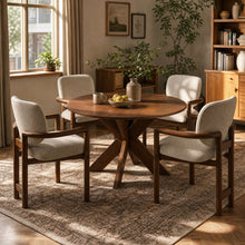 Load image into Gallery viewer, 5 Piece Indoor Dining Set, Round Table &amp; 4 Brown Arm Chairs - Beige / Brown / Cherry
