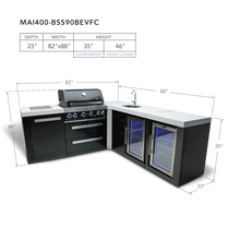 Load image into Gallery viewer, Mont Alpi 4-Burner Black Stainless Steel w/90 Degree Corner, Beverage Ctr and Fridge Cabinet
