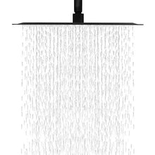 Load image into Gallery viewer, 12" Square Rainfall Shower Head With Wall / Ceiling Mount, 304 Stainless Steel - Matte Black
