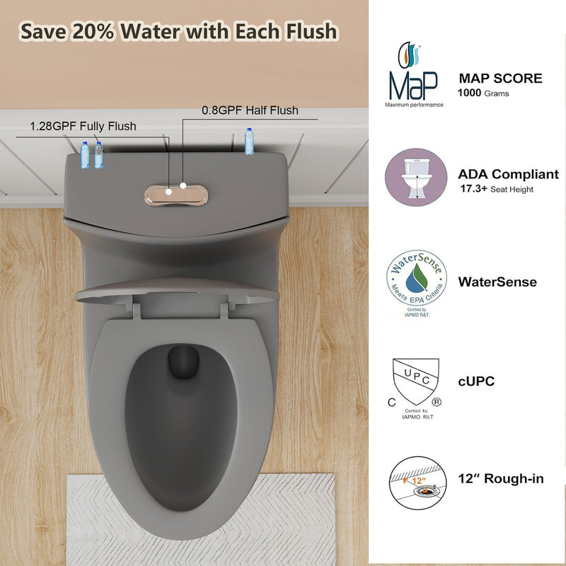 1 Piece Toilet With Dual Flush And Soft Closing Seat