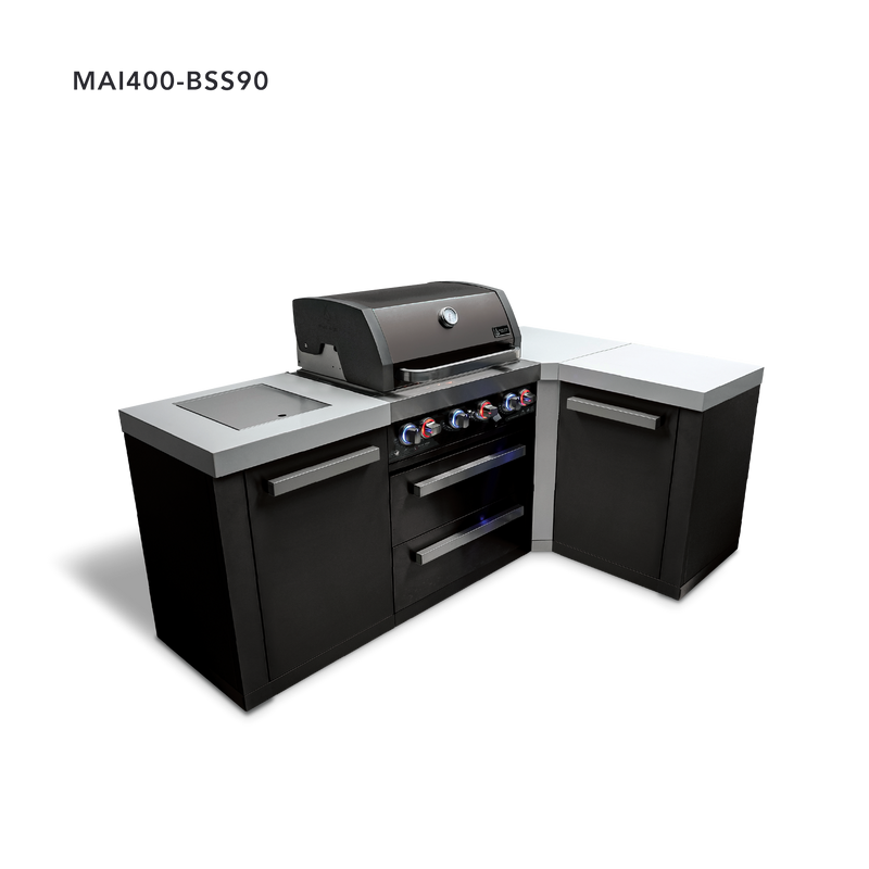 Mont Alpi 4 Burner Black Stainless Steel Island w/90 Degree Corner