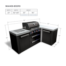 Load image into Gallery viewer, Mont Alpi 4 Burner Black Stainless Steel Island w/90 Degree Corner
