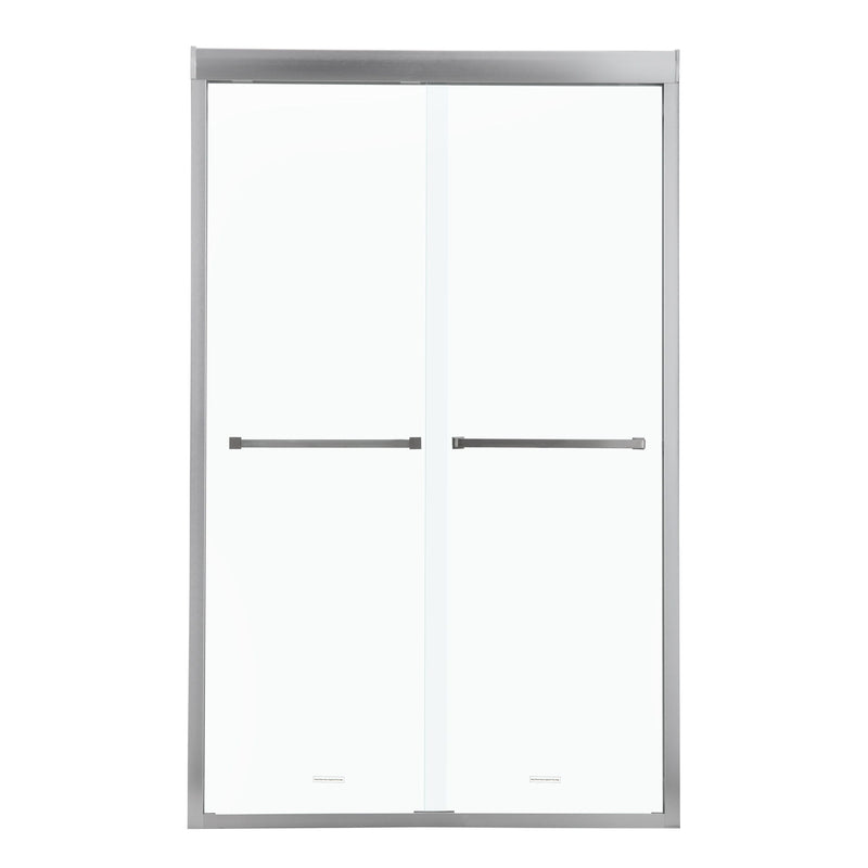 Modern Semi Frameless Bypass Sliding Shower Enclosure - Brushed Silver